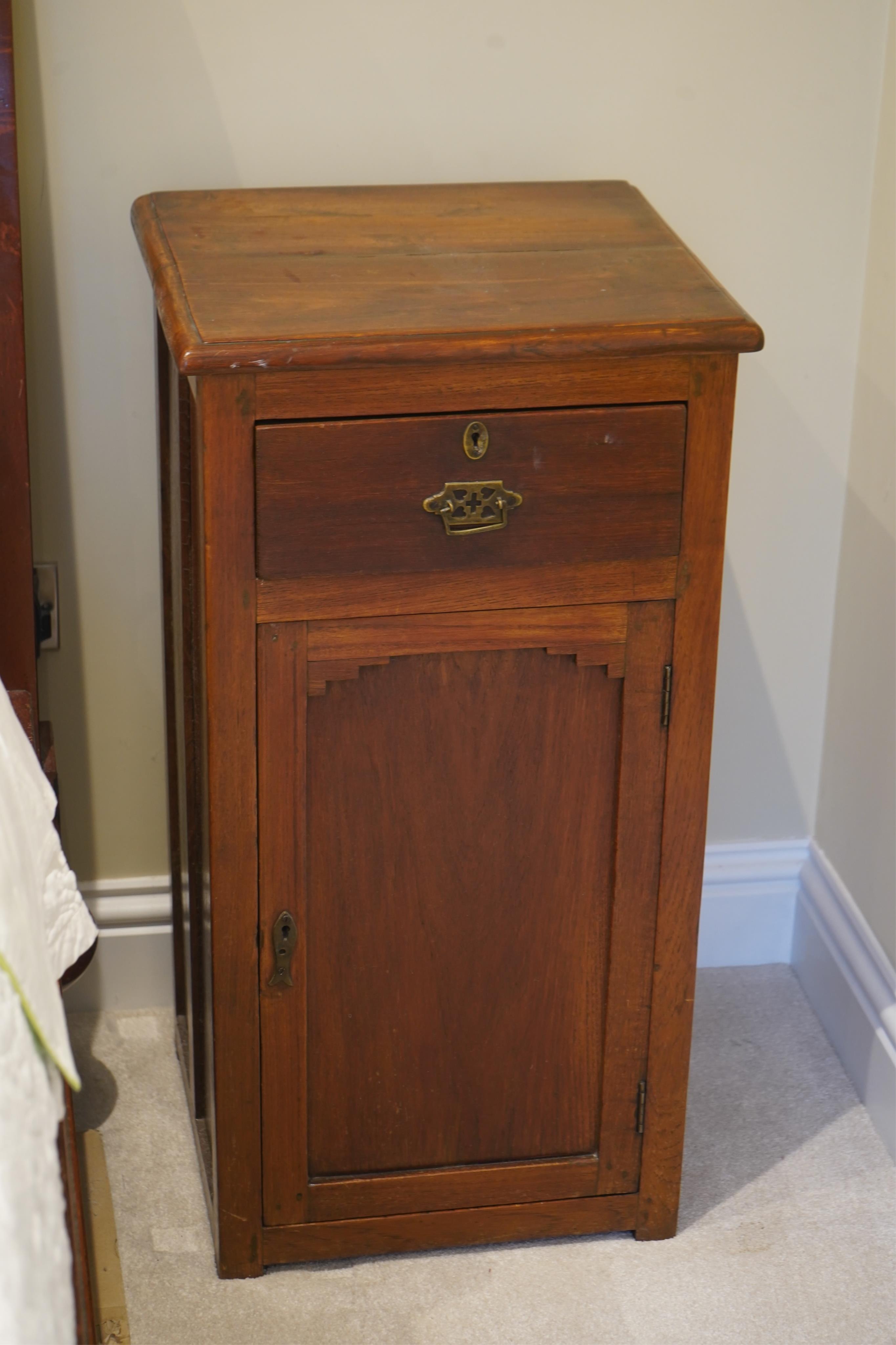 A pair of 20th century Victorian style Anglo Indian teak bedside cabinets, width 44cm, depth 39cm, height 86cm. Condition - good